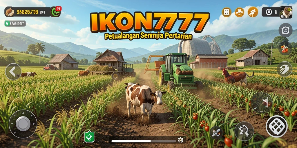 Tangkapan layar utama IKON777 memperlihatkan keseruan gameplay pertanian.