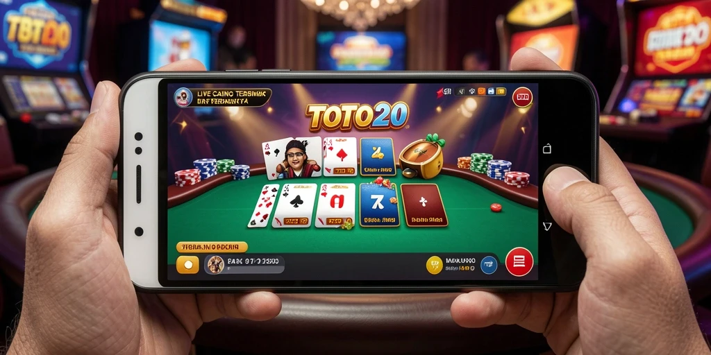 Screenshot TOTO20 menampilkan dealer langsung dan suasana kasino yang menarik.